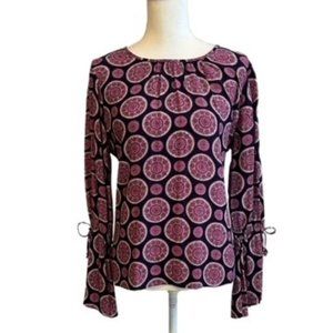 Michael Kors Blue and Pink Top with Tie Bell Sleeves Size M